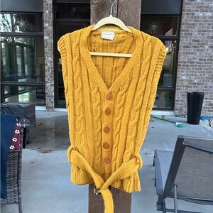 Vintage Belted Hip Length Sweater Vest